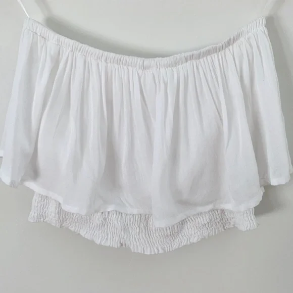 Free People BOHO ME White Smocked Ruffle Eyelit Cropped Tube Top - Picture 2 of 6